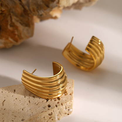 Modern Ripple Wide Hoop Earrings